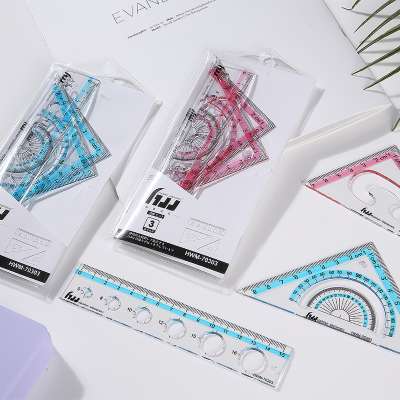 hot sale free sample good perfect  quality plastic color pinting ruler set ruler protractor set square for student in the school