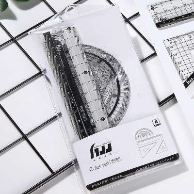 Top  quality back to school ruler set student ruler school set square protractor in silicone pouch bag